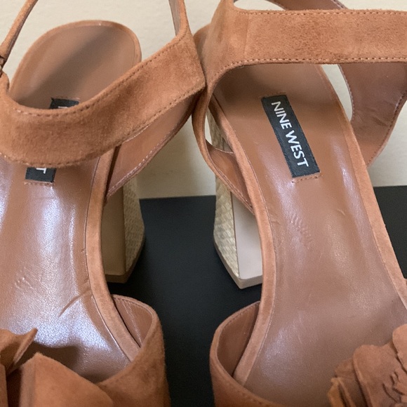 Nine West Winflower Chunky Block Heel Strappy Sandals Brown Leather - Picture 13 of 14